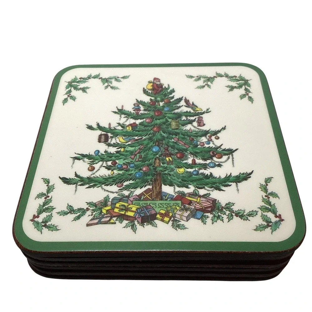 Pimpernel Spode Christmas Tree Coasters Set of 6 Cork Backed Made in England Box